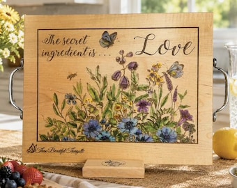 Tabla de embutidos personalizada grabada / Diseño floral en acuarela pintado a mano