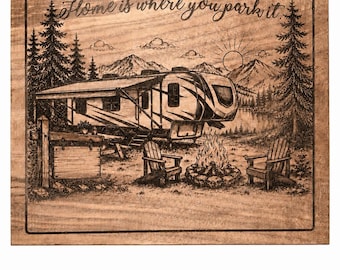 Personalized Engraved Maple Wood RV Plaque with Camper Scene