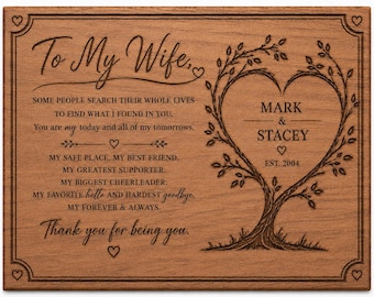To My Wife gift, Personalized Walnut Wood Plaque with Laser Engraving, Anniversary