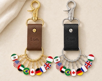 Llavero personalizado con la bandera del país y nombre, recuerdo de viaje personalizado, varios colgantes de banderas, regalo para viajeros del mundo.