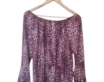 Top 16 Dollette Bardot rose et noir imprimé léopard Année 2000 Made in Italy PartyGirl Laitière