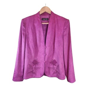 Jacques Vert Magenta Pink Faux Suede Fitted Blazer Jacket 14 Y2K Oldmoney Dopamime Girlboss Chic 2005 Collection