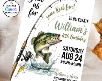 Fishing Birthday Invitation,Editable Fish Theme Party Invite,Reel in the Fun, Boy Birthday,Fishing Trout Invite,Fishing Birthday Invite