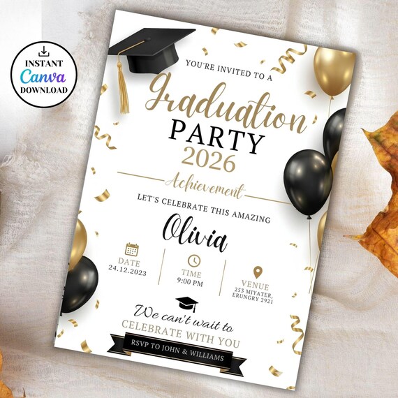 Graduation Party Announcement, Graduate Invite, Modern Grad Invitation, Class of 2026 Celebration, modern grad invite, Canva