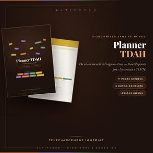 Planner TDAH PDF 11 Pages | Quotidien Hebdomadaire Mensuel | Organisation TDAH | Brain Dump | Imprimable Français