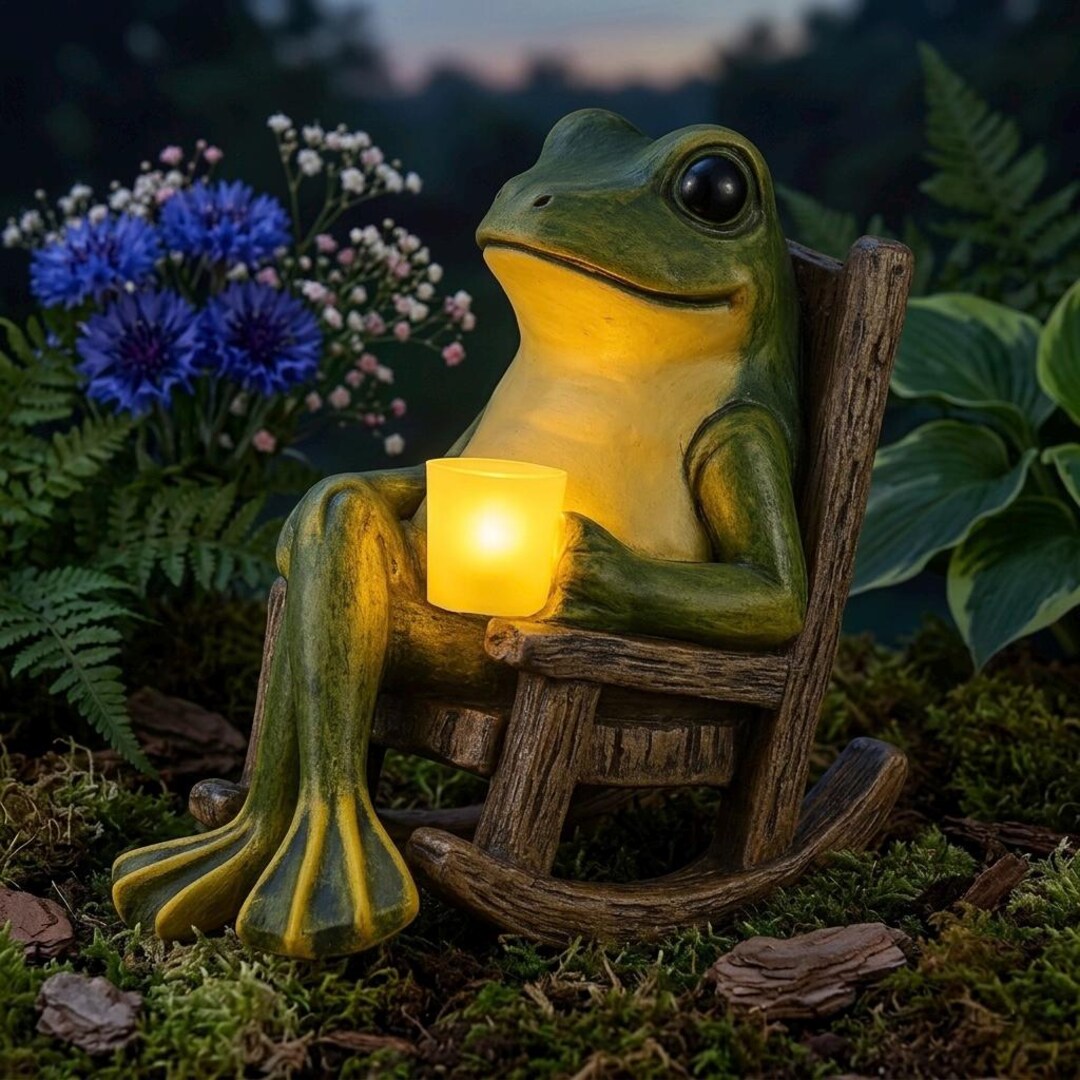 Solar Frog Statue With LED Light, Whimsical Garden Decor, Hand-painted ...