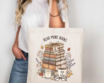 Read More Books Tote Bag, Cute Bookish Canvas Bag, One More Chapter Tote, Book Lover Gift for Her, Aesthetic Library Bag, Bookworm Gift