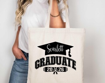 Custom Graduate 2026 Tote Bag, Personalized Graduation Gift for Her, Varsity Senior Canvas Bag, Custom Name Graduation Tote, Class of 2026