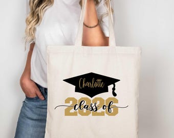 Custom Class of 2026 Tote Bag, Personalized Graduation Gift for Her, Senior Graduate Canvas Bag, Charlotte Name Tote, High School Graduate