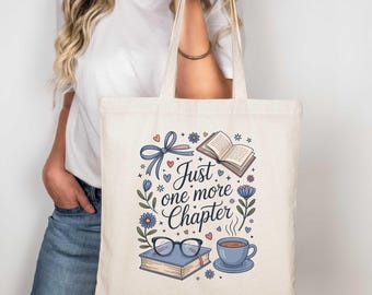 Just One More Chapter Tote Bag, Cute Bookish Canvas Bag, Coquette Bow Book Lover Gift, Aesthetic Library Bag, Cozy Reading Tote, Bookworm