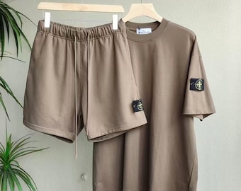 Stone Island Cotton T-Shirt Shorts Set Casual Summer Streetwear Matching Outfit
