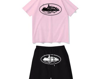 Courtiez Cotton Tracksuit Men Streetwear Set Graphic T Shirt Shorts Casual Outfit