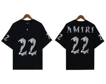 Amiri Cotton Graphic T-Shirt Paint Drip Streetwear Unisex Casual Summer Tee