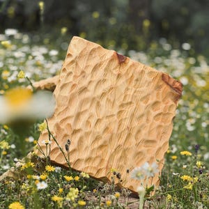 Taburete de madera hecho a mano, mesa auxiliar tallada a mano, muebles rústicos, decoración natural única para el hogar.