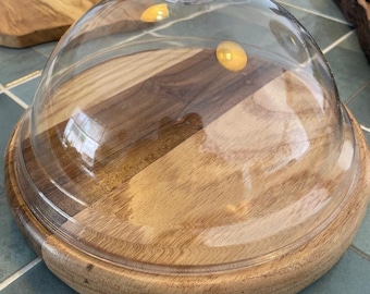 Iroko & Eichenholz Servierbrett mit Kuppel Deckel, handgefertigt in Spanien