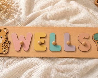 Personalized Wooden Name Puzzle, Custom Montessori Busy Board for Toddlers, Baby Name Puzzle Gift, First Birthday Gift, Baby Boy Girl Toy