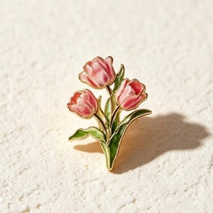 Pin de esmalte de tulipán, broche de flor rosa, pin de solapa de esmalte duro, joyería botánica floral, accesorio estético y bonito de primavera para mujeres y niñas, regalo único.