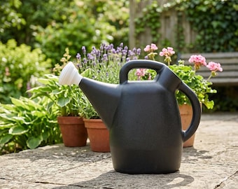 Watering Can, 2 Gallon, Indoor and Outdoor Plants, Lawn, Garden, Removable Nozzle, Drip-Free Sprinkler Head, Recycled Plastic, Black