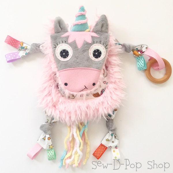 Unicorn Baby Blanket Mini Chew Lovey Play Sensory Keepsake Toy Friend