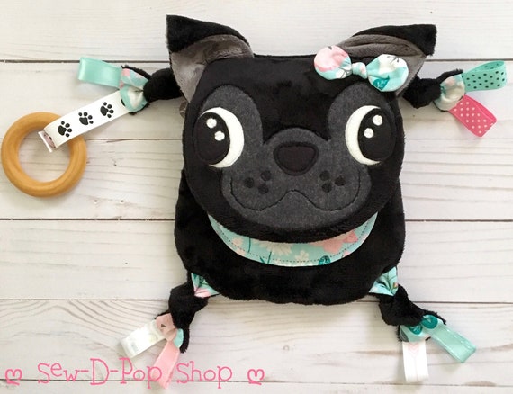 Negro Pug Bebe Mini Lovey Dientes Organico Anillo Juguete Etsy