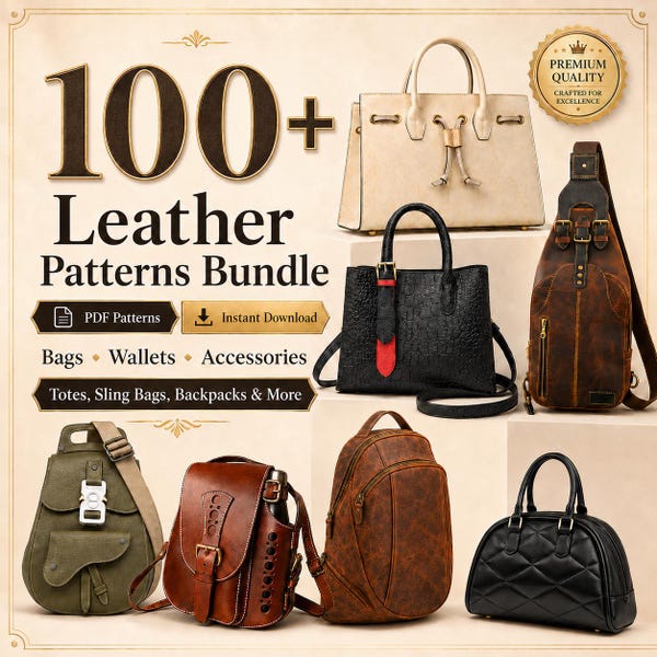 Leather Pattern Bundle PDF, 100+ druckbare Ledervorlagen, Taschen, Geldbörsen, Accessoires, Sofort-Download