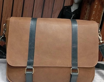 Vintage Leather Messenger Bag Men Handmade 18 inch Personalized Gift Office Laptop Bag.