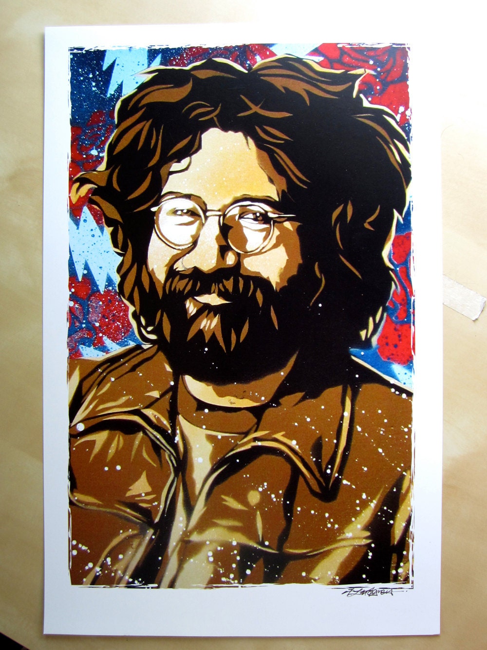 Jerry Garcia Stencil Art Print | Etsy