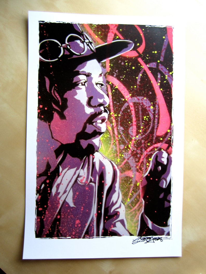 jimi hendrix purple haze stencil art print etsy