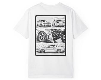 Camiseta con diseño de Nissan Skyline estilo manga / Diseño de panel de coche en primer plano