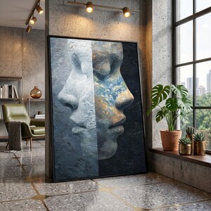 Dual Face Abstract Canvas, Modern Portrait Wall Art, Split Profile Canvas, Contemporary Home Decoration, Artistic Canvas Print