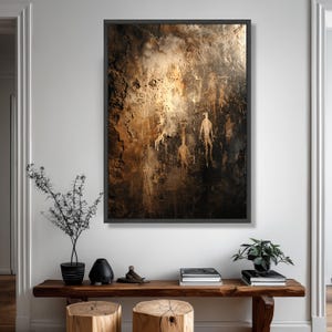 Ancient Tribal Cave Paintings Canvas, Primitive Rock Art Wall Decor, Historical Archeological Canvas, Rustic Dark Toned Wall Art image 3