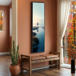 Tranquil Morning Mist, Lone Tree Reflection Canvas, Serene Waterscape Wall Art, Peaceful Nature Scene Canvas, Calm Landscape Decoration