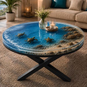 Luxury Ocean Epoxy Resin Table | Handmade Statement Coffee Table