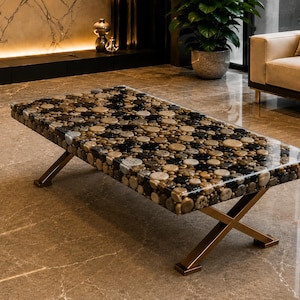 Handmade Pebble Stone Epoxy Resin Table – Luxury Modern Coffee Table