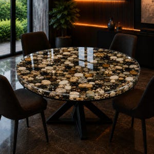 Handcrafted River Pebble Epoxy Resin Coffee Table – Modern Round Center Table