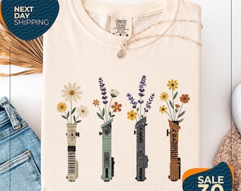 Comfort Colors® Floral Lightsaber Star Wars Shirt | Disney Women's Star Wars Tee | Flowers Lightsaber Tee | Darth Vader Shirt | Galaxy's