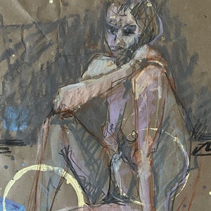 ORIGINAL Drawing-Charcoal and pastel-Female nude-Large color drawing-Fine art-Affordable wall art-Home decor-Interior decor-Figurative art