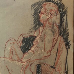 ORIGINAL Drawing-Figure study-Charcoal and Conte-Nude female-Fine art-Large drawing-Affordable wall art-Home decor-Interior decor-