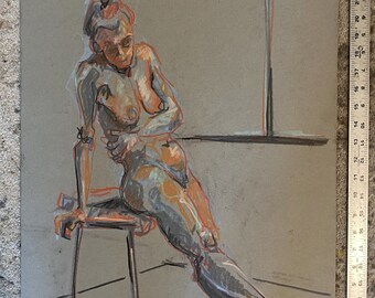 ORIGINAL Figure drawing-Female figure study-Contemporary art-Human form-Fine art-Affordable wall artwork-Home decor-Unique Interior design