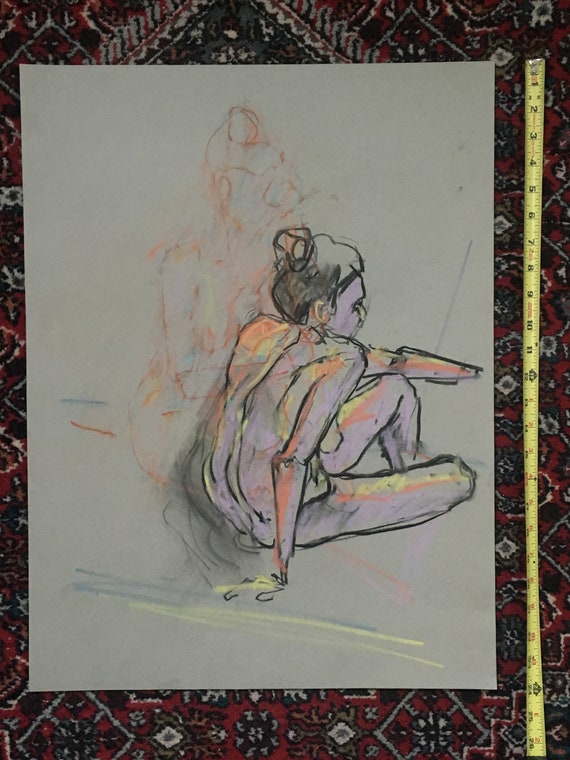 Original Pastel Drawing Female Figure Study Human Etsy