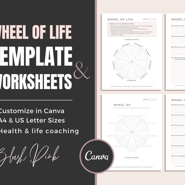 Wheel of life Canva Template | Editable Wheel of Balance Kit | Printable Life Balance sheets | Life Coaching Tools | Management Coach pdf