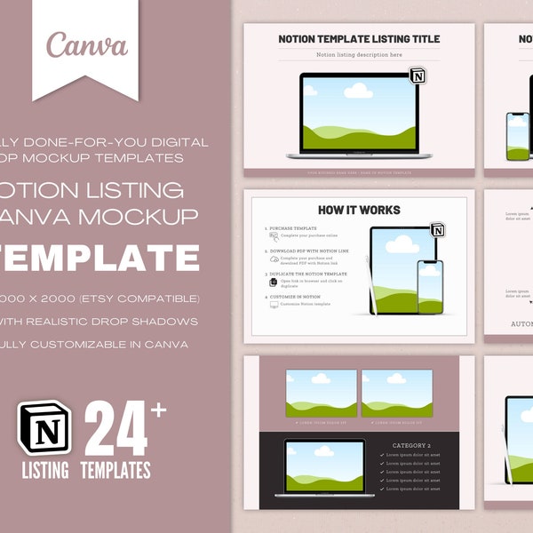 Digital Product Mockup, Notion Listing Mockup Template, Canva Listing for Etsy, Sell Notion Template, Notion Mockup, Canva Mockup Template