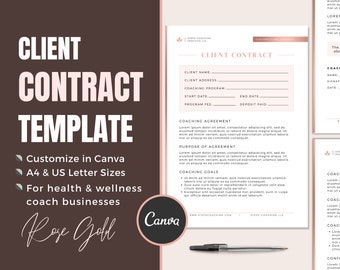 Client Contract Template for Canva | Printable Contract | Small Business Contract Form | Editable Simple Modern | Health & Wellness Proposal