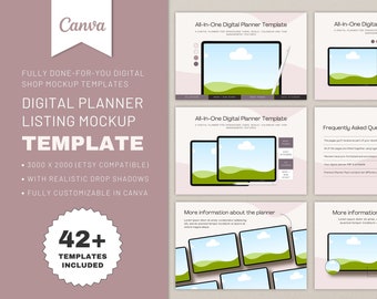 Digital Planner Listing Mockup, Canva Template, Digital Product Mockup, Sell on Etsy, Planner Mockup, Canva Mockup Template, Listing Mockup