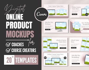 Digital Products Canva Mockup | Online Course | Canva Template | Tech Scene Creator | eBook, Workbook and iPad | Course Creator Sales Mockup