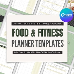Food and Fitness Planner | Canva Templates | For Health & Fitness Coaches | Fitness Tracker and Journal | Food Tracker and Journal Templates