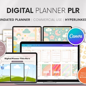 Undatierte digitale Planer Vorlage: Verlinkte Canva PLR, Mockups (kommerzielle Nutzung)