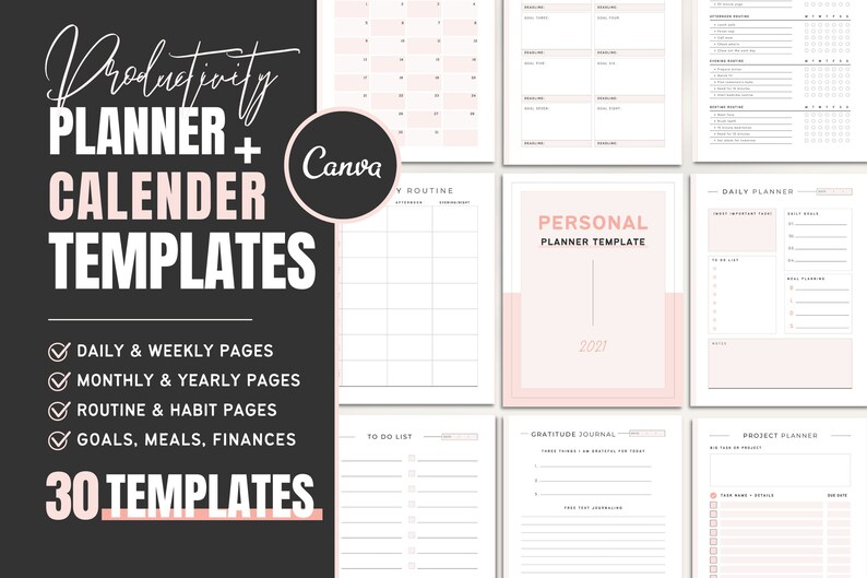 Editable Planner Template Canva Minimalist Planner Printable Undated Planner Daily, Weekly, Monthly, Yearly, Goal Calendar, Finance image 1