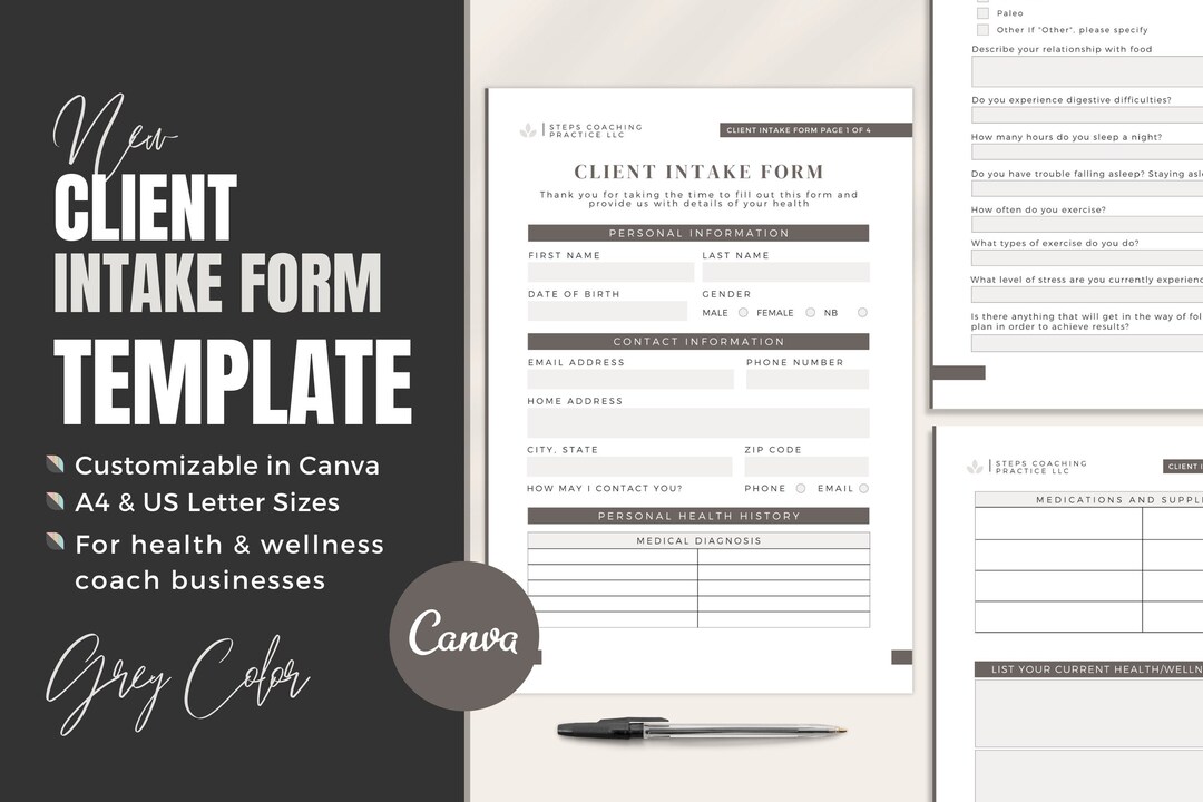 Client Intake Form Canva Template: Health & Wellness Coaching (digital ...