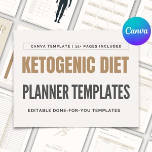 Keto Diet Planner Canva Templates: Health & Fitness Coaching (35-Pages)